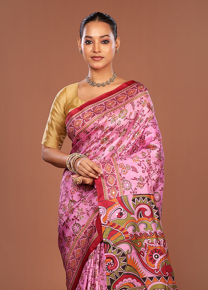 Pink Handloom Tussar Pure Silk Saree With Blouse Piece