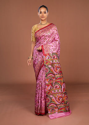 Pink Handloom Tussar Pure Silk Saree With Blouse Piece