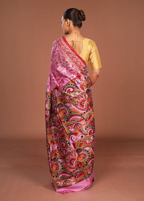 Pink Handloom Tussar Pure Silk Saree With Blouse Piece