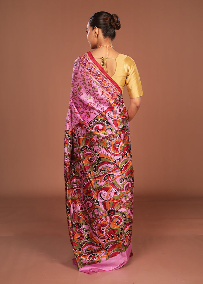 Pink Handloom Tussar Pure Silk Saree With Blouse Piece
