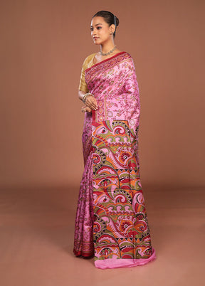 Pink Handloom Tussar Pure Silk Saree With Blouse Piece