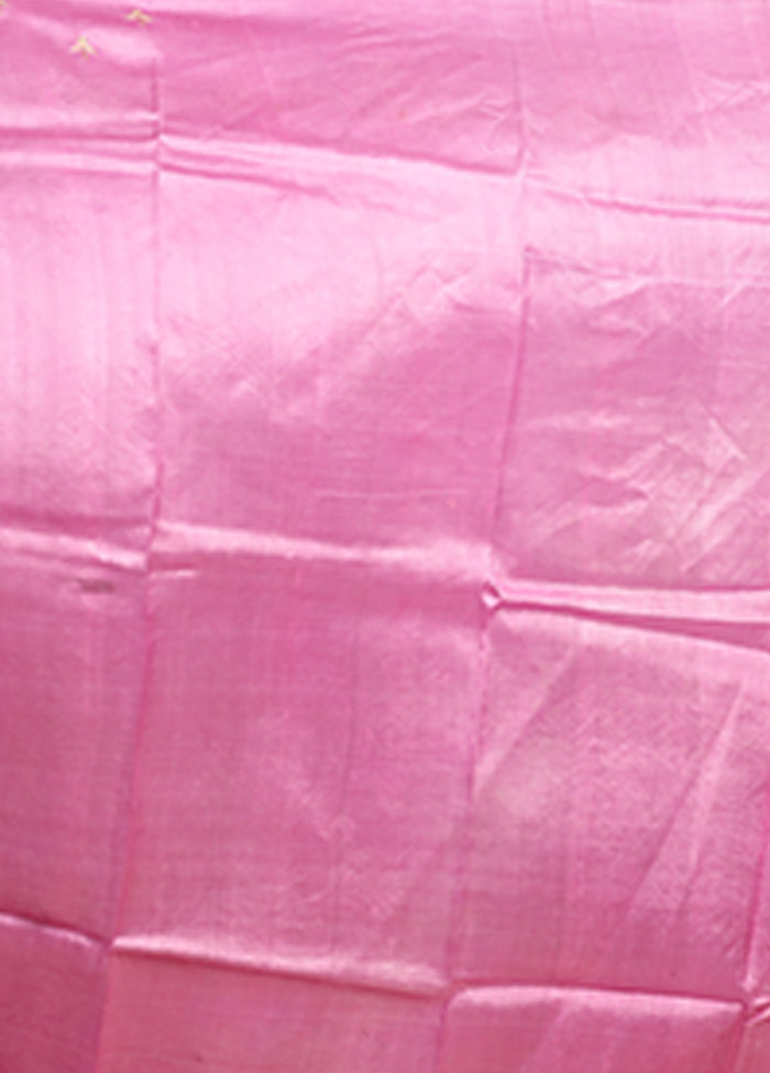 Pink Handloom Tussar Pure Silk Saree With Blouse Piece