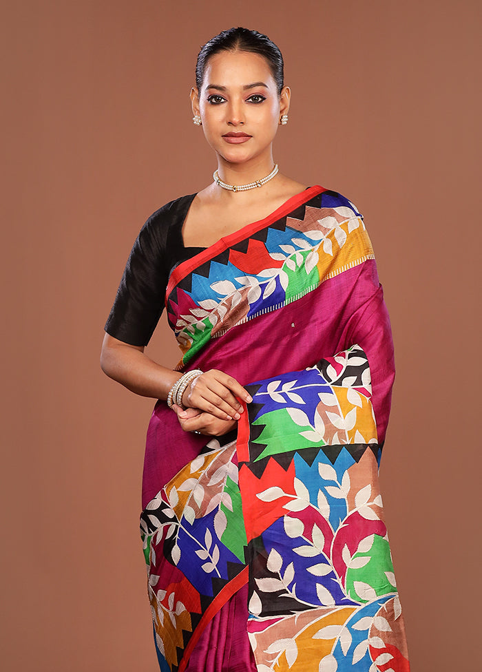 Pink Handloom Tussar Pure Silk Saree With Blouse Piece