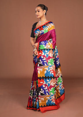 Pink Handloom Tussar Pure Silk Saree With Blouse Piece