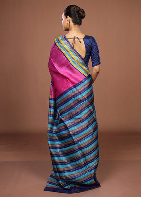 Pink Handloom Tussar Pure Silk Saree With Blouse Piece