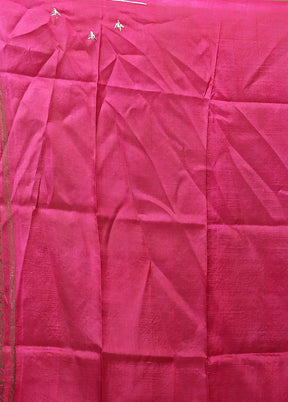 Green Handloom Tussar Pure Silk Saree With Blouse Piece