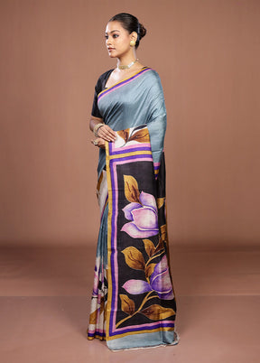 Black Handloom Tussar Pure Silk Saree With Blouse Piece