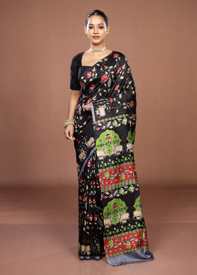 Black Handloom Tussar Pure Silk Saree With Blouse Piece