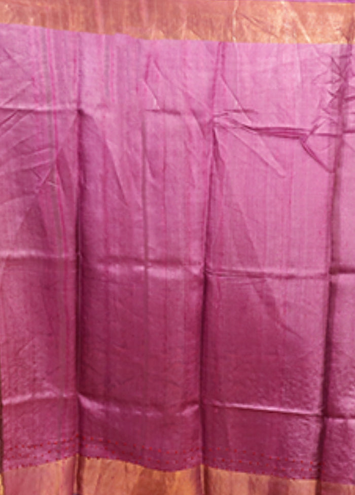 Blue Handloom Tussar Pure Silk Saree With Blouse Piece