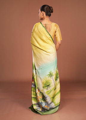 Cream Handloom Tussar Pure Silk Saree With Blouse Piece