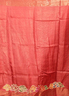 Maroon Handloom Tussar Pure Silk Saree With Blouse Piece