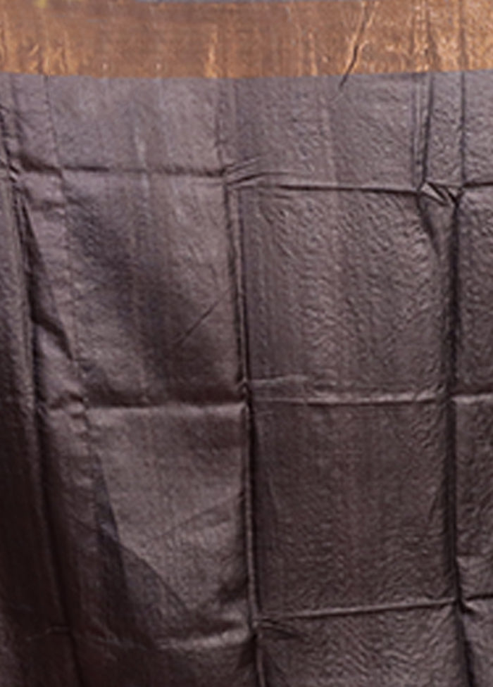 Blue Handloom Tussar Pure Silk Saree With Blouse Piece