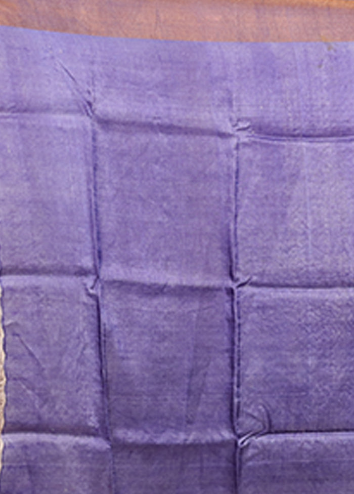 Blue Handloom Tussar Pure Silk Saree With Blouse Piece
