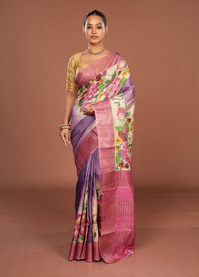 Pink Handloom Tussar Pure Silk Saree With Blouse Piece