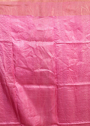 Pink Handloom Tussar Pure Silk Saree With Blouse Piece