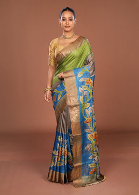 Blue Handloom Tussar Pure Silk Saree With Blouse Piece