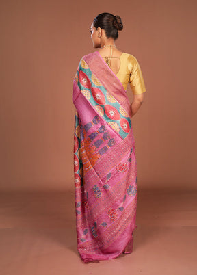 Pink Handloom Tussar Pure Silk Saree With Blouse Piece