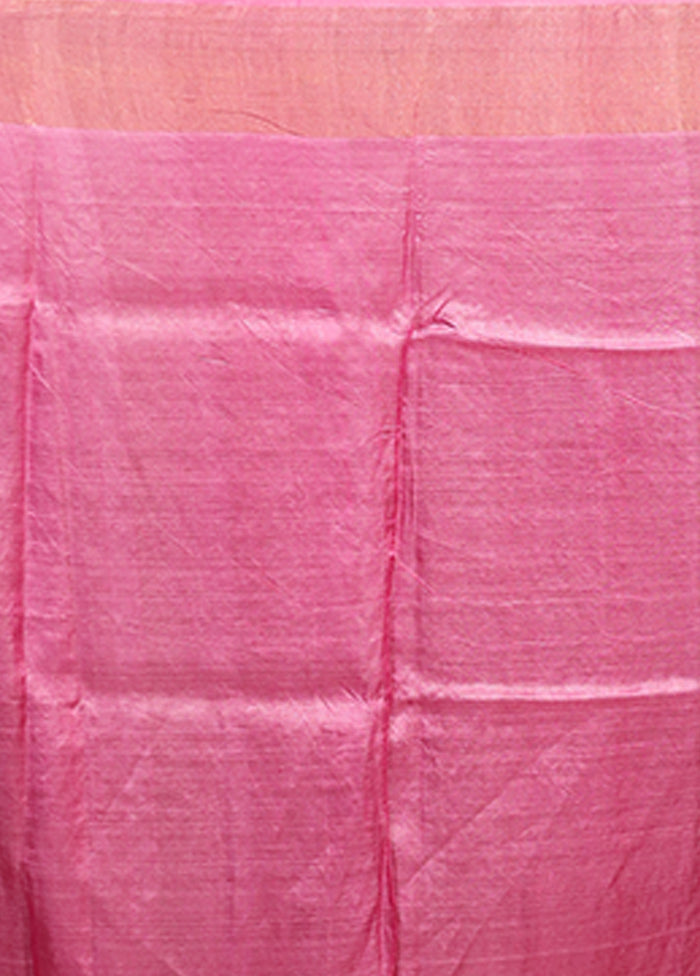 Pink Handloom Tussar Pure Silk Saree With Blouse Piece