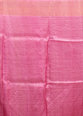 Pink Handloom Tussar Pure Silk Saree With Blouse Piece