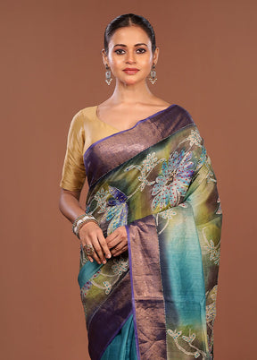 Multicolor Handloom Tussar Pure Silk Saree With Blouse Piece