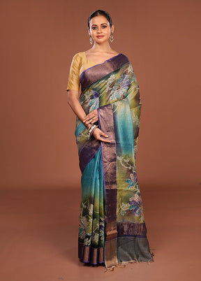 Multicolor Handloom Tussar Pure Silk Saree With Blouse Piece