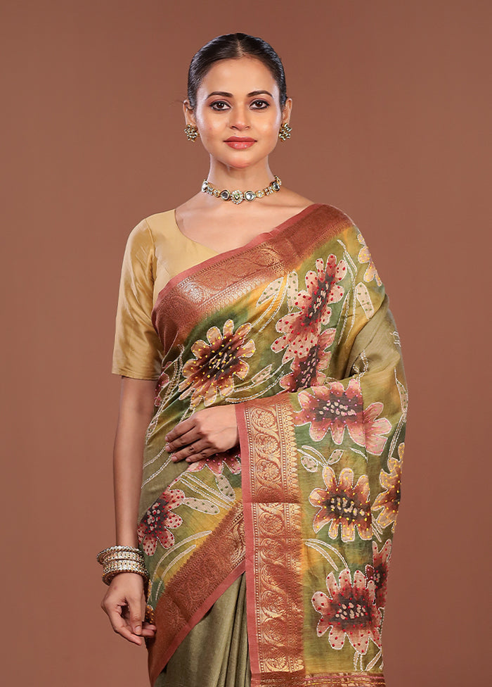 Multicolor Handloom Tussar Pure Silk Saree With Blouse Piece