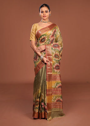 Multicolor Handloom Tussar Pure Silk Saree With Blouse Piece