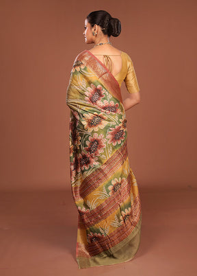 Multicolor Handloom Tussar Pure Silk Saree With Blouse Piece