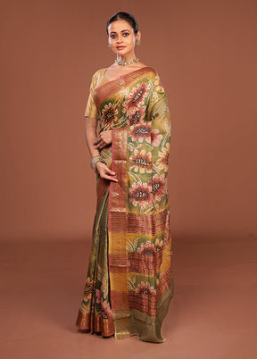 Multicolor Handloom Tussar Pure Silk Saree With Blouse Piece