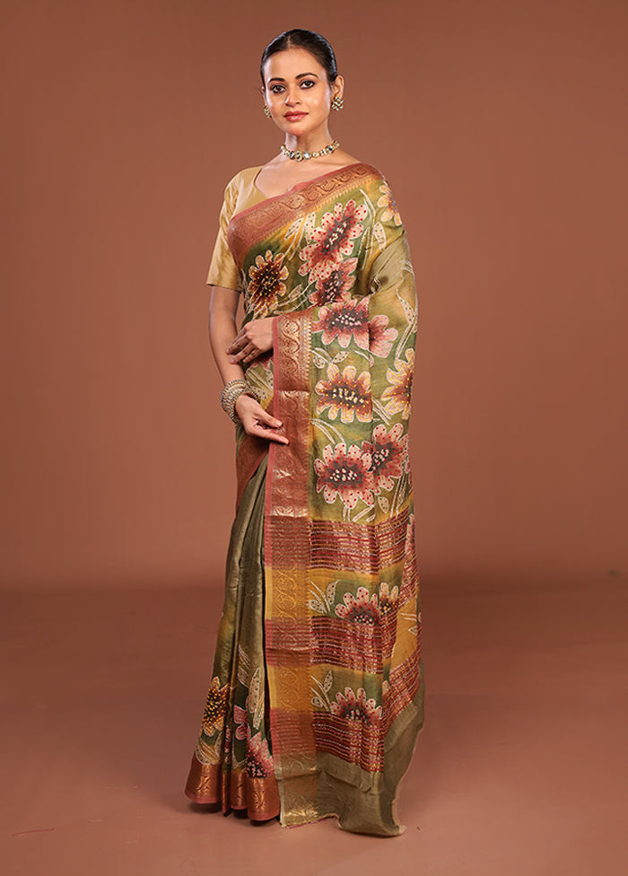 Multicolor Handloom Tussar Pure Silk Saree With Blouse Piece