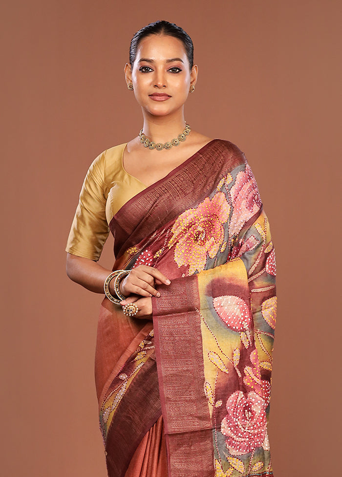 Multicolor Handloom Tussar Pure Silk Saree With Blouse Piece