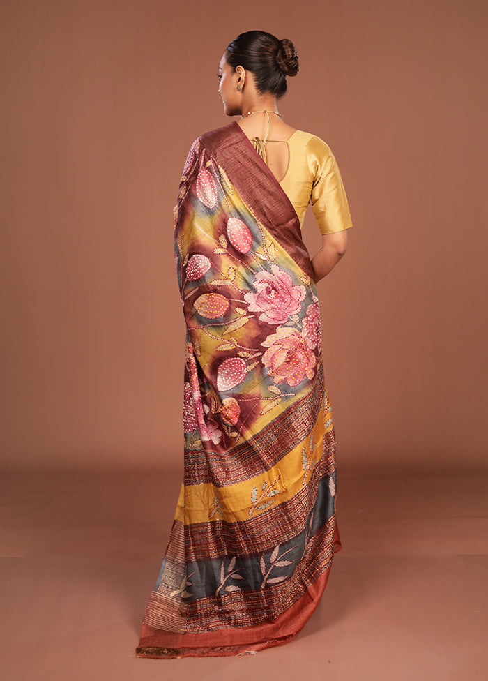 Multicolor Handloom Tussar Pure Silk Saree With Blouse Piece