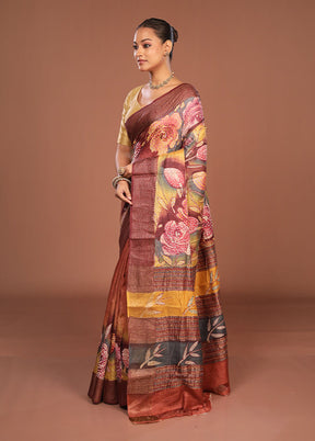 Multicolor Handloom Tussar Pure Silk Saree With Blouse Piece