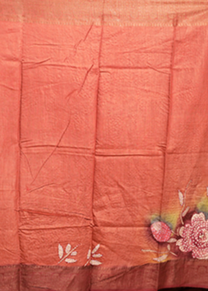 Multicolor Handloom Tussar Pure Silk Saree With Blouse Piece