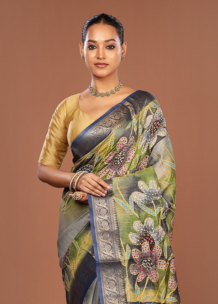 Multicolor Handloom Tussar Pure Silk Saree With Blouse Piece