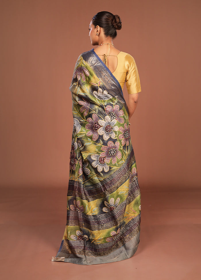 Multicolor Handloom Tussar Pure Silk Saree With Blouse Piece