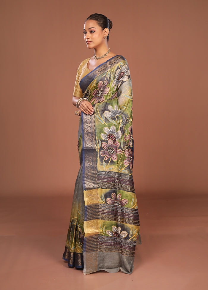 Multicolor Handloom Tussar Pure Silk Saree With Blouse Piece