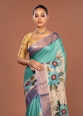 Multicolor Handloom Tussar Pure Silk Saree With Blouse Piece