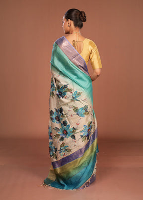 Multicolor Handloom Tussar Pure Silk Saree With Blouse Piece