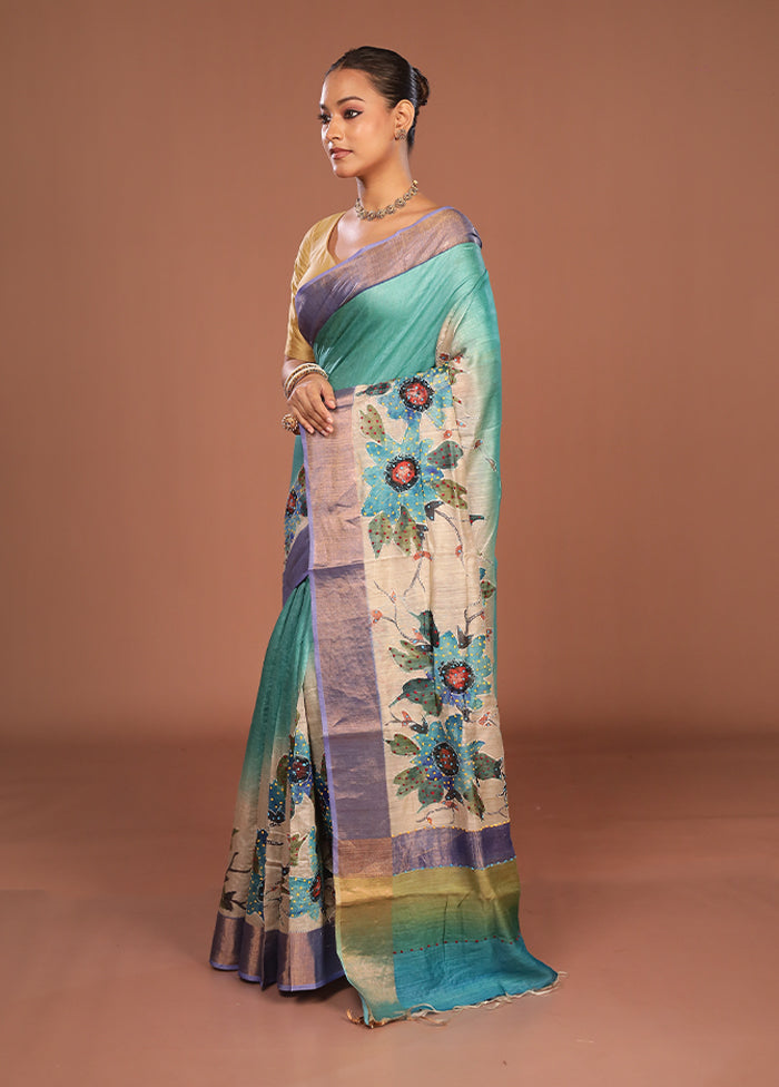 Multicolor Handloom Tussar Pure Silk Saree With Blouse Piece