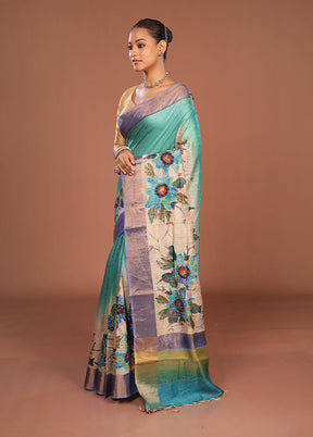 Multicolor Handloom Tussar Pure Silk Saree With Blouse Piece