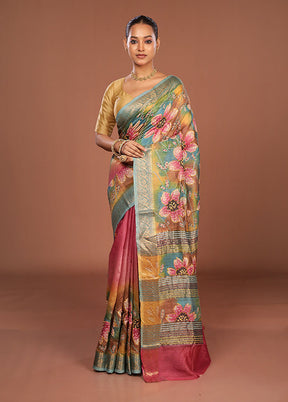 Multicolor Handloom Tussar Pure Silk Saree With Blouse Piece