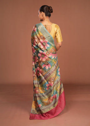 Multicolor Handloom Tussar Pure Silk Saree With Blouse Piece