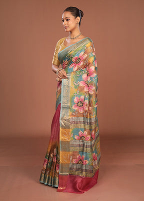 Multicolor Handloom Tussar Pure Silk Saree With Blouse Piece