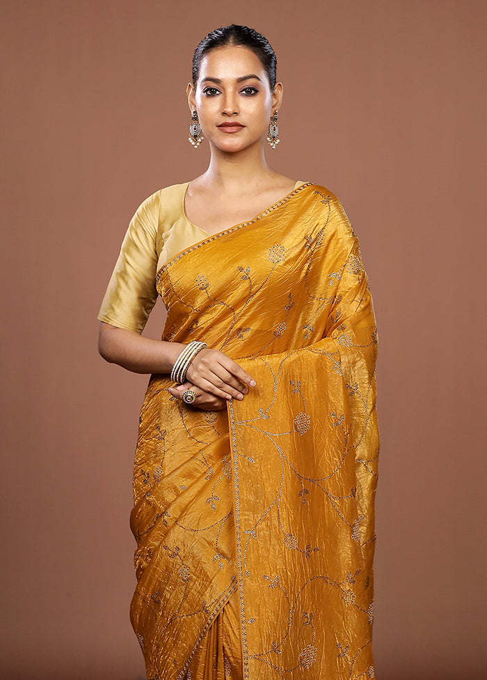 Yellow Tissue Silk Saree With Blouse Piece