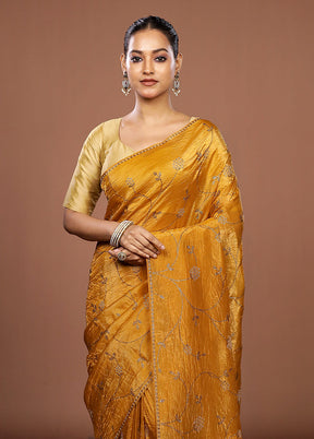 Yellow Tissue Silk Saree With Blouse Piece
