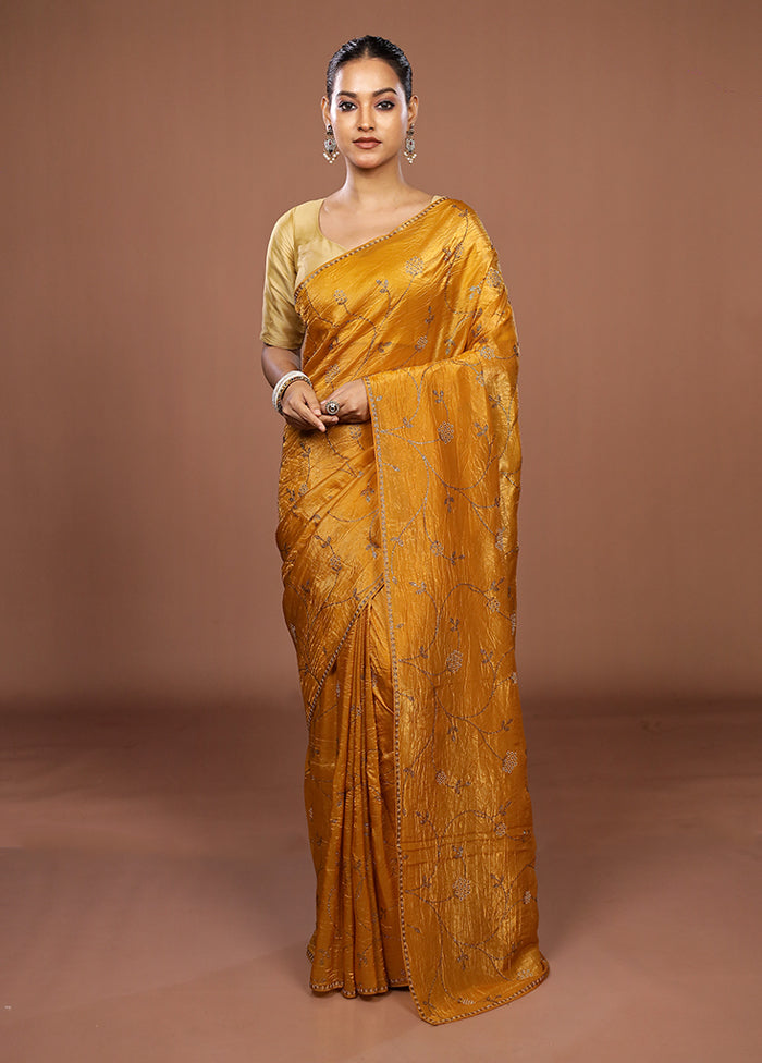 Yellow Tissue Silk Saree With Blouse Piece