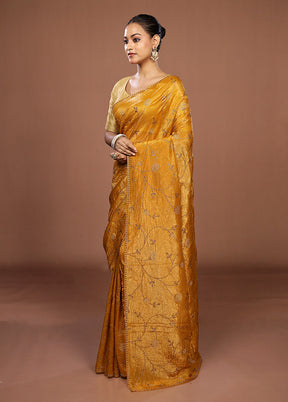 Yellow Tissue Silk Saree With Blouse Piece