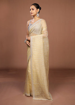 Cream Tissue Silk Saree With Blouse Piece
