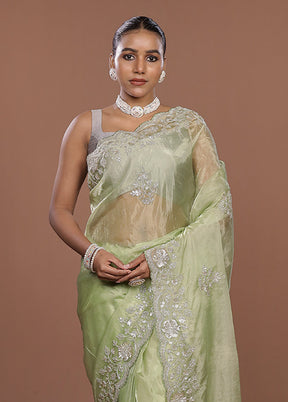 Green Tissue Silk Saree With Blouse Piece